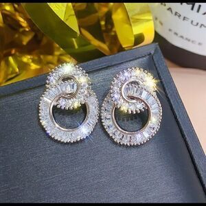 18k White Gold PLATED CZ Diamond Earrings